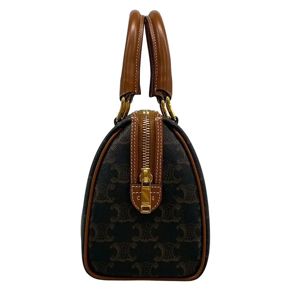 Celine Small Boston/Trionf Canvas Handbag 197582CAS.04LU Black Brown Triomphe